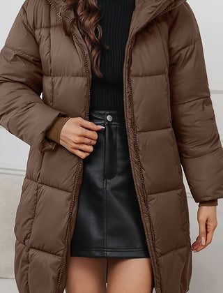 Women's Quilted Longline Puffer Coat | Elegant Black Winter Jacket 0