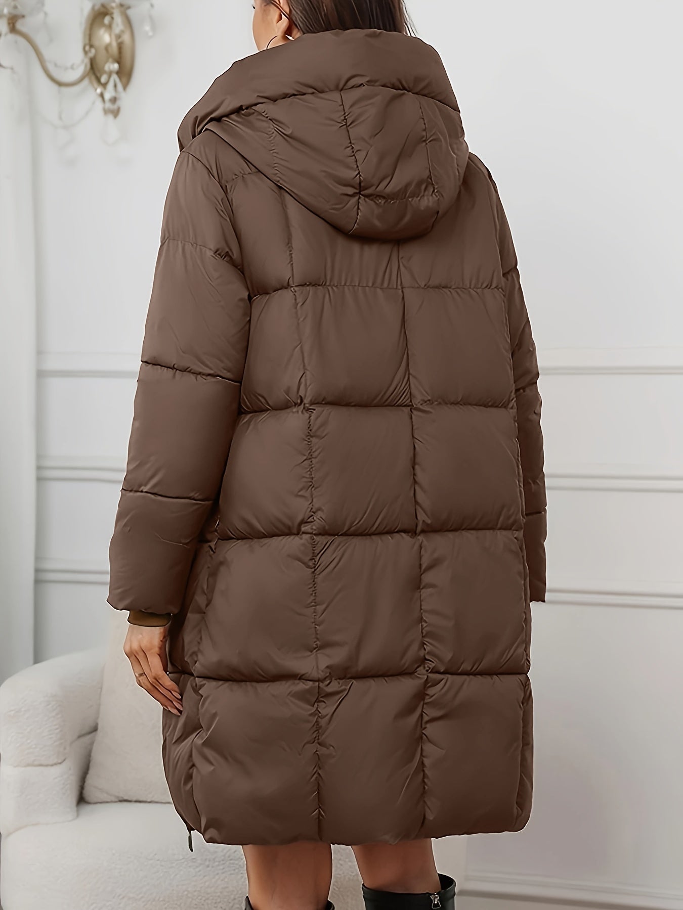 Women's Quilted Longline Puffer Coat | Elegant Black Winter Jacket 1