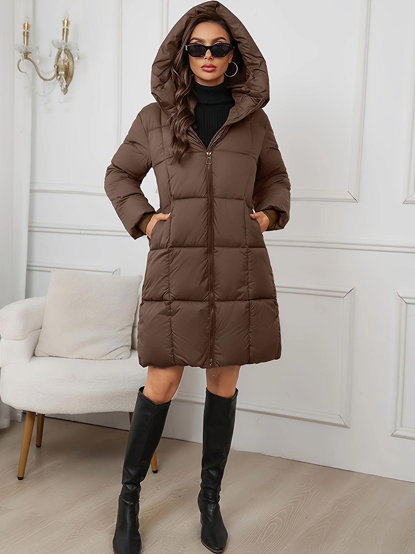Women's Quilted Longline Puffer Coat | Elegant Black Winter Jacket 3