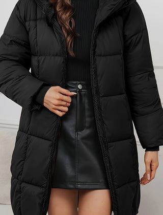 Women's Quilted Longline Puffer Coat | Elegant Black Winter Jacket 4