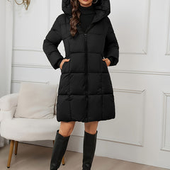 Women's Quilted Longline Puffer Coat | Elegant Black Winter Jacket 8