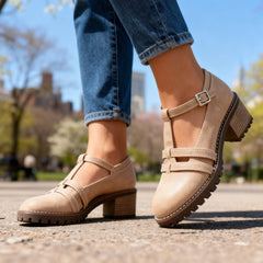 Women's Retro Leather Loafers | Stylish T-Strap Block Heel Shoes 2