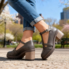 Women's Retro Leather Loafers | Stylish T-Strap Block Heel Shoes 3