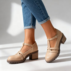 Women's Retro Leather Loafers | Stylish T-Strap Block Heel Shoes 4