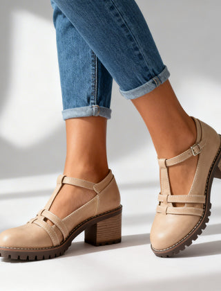 Women's Retro Leather Loafers | Stylish T-Strap Block Heel Shoes 4