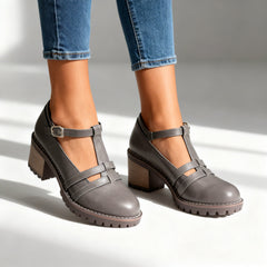Women's Retro Leather Loafers | Stylish T-Strap Block Heel Shoes 5
