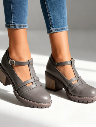 Women's Retro Leather Loafers | Stylish T-Strap Block Heel Shoes 5