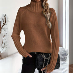 Women's Ribbed Knit Turtleneck Sweater | Relaxed Fit Black Long Sleeve Jumper 1