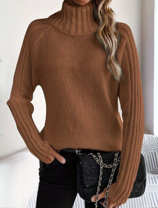 Women's Ribbed Knit Turtleneck Sweater | Relaxed Fit Black Long Sleeve Jumper 1