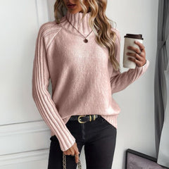Women's Ribbed Knit Turtleneck Sweater | Relaxed Fit Black Long Sleeve Jumper 2