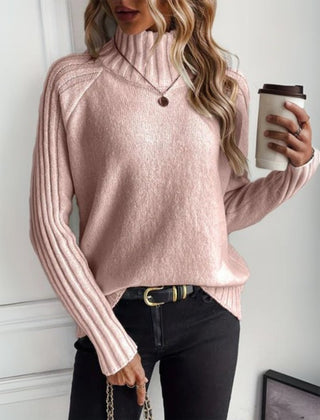 Women's Ribbed Knit Turtleneck Sweater | Relaxed Fit Black Long Sleeve Jumper 2