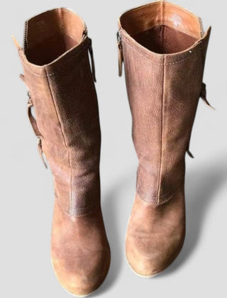 Women's Rustic Leather Cowboy Boots | Stylish Mid Calf Western Footwear 0