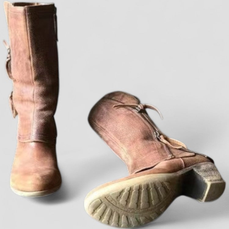 Women's Rustic Leather Cowboy Boots | Stylish Mid Calf Western Footwear 4