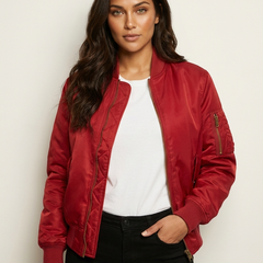 Women's Satin Bomber Jacket | Sporty Elegant Utility Outerwear 0