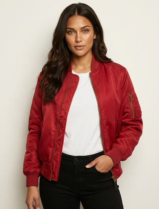 Women's Satin Bomber Jacket | Sporty Elegant Utility Outerwear 0