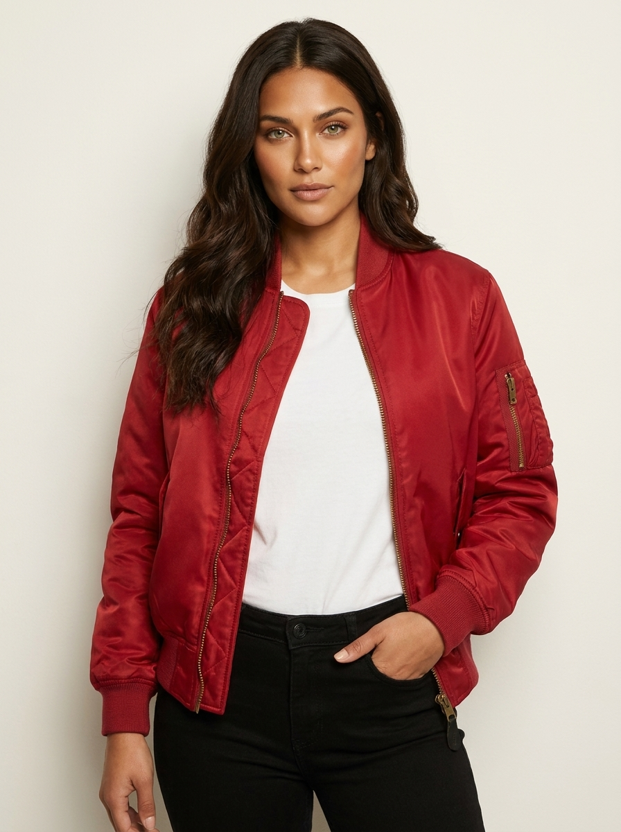 Women's Satin Bomber Jacket | Sporty Elegant Utility Outerwear 0