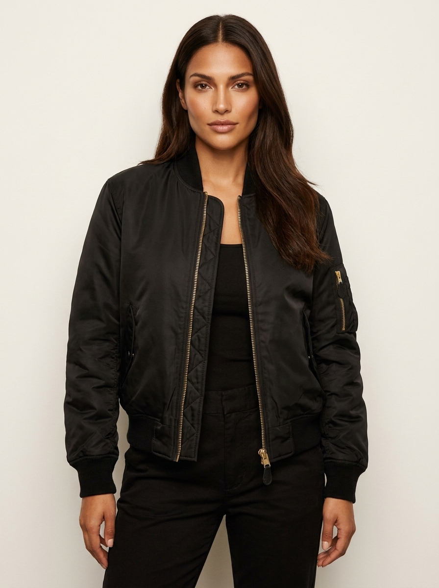 Women's Satin Bomber Jacket | Sporty Elegant Utility Outerwear 3