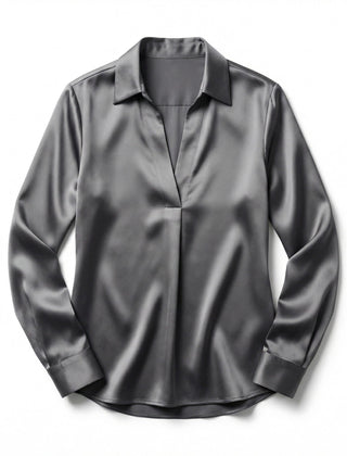 Elegant Satin Womens Blouse | Long Sleeve Top with V-Neck Design for Effortless Summer Style 1