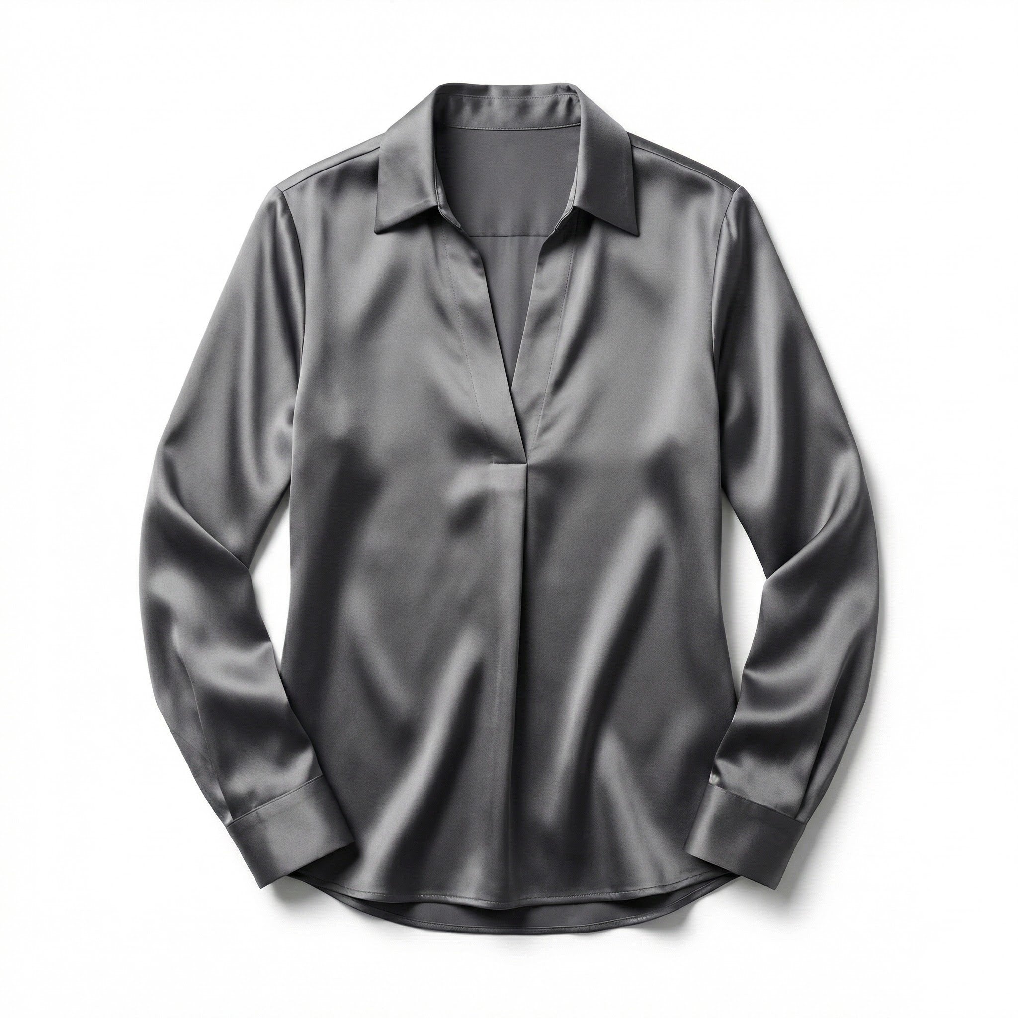 Elegant Satin Womens Blouse | Long Sleeve Top with V-Neck Design for Effortless Summer Style 1