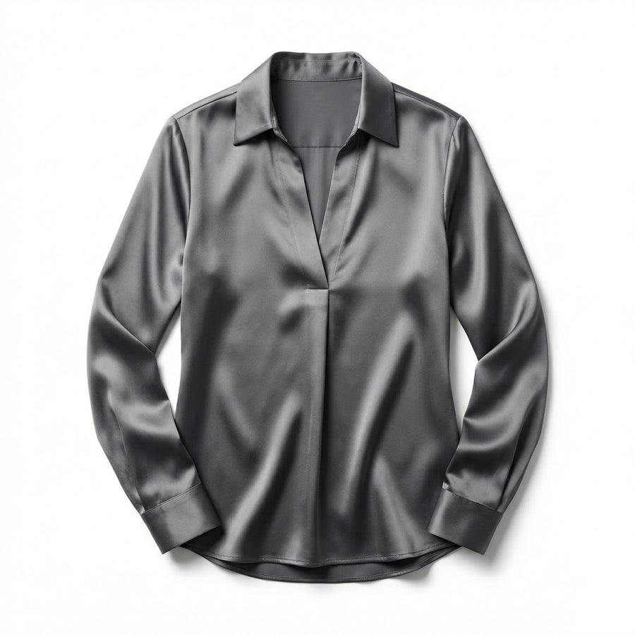 Elegant Satin Womens Blouse | Long Sleeve Top with V-Neck Design for Effortless Summer Style 1