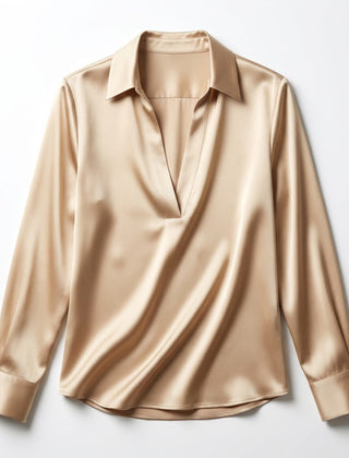 Elegant Satin Womens Blouse | Long Sleeve Top with V-Neck Design for Effortless Summer Style 11