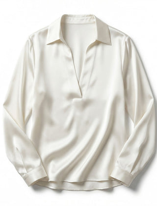 Elegant Satin Womens Blouse | Long Sleeve Top with V-Neck Design for Effortless Summer Style 12