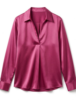 Elegant Satin Womens Blouse | Long Sleeve Top with V-Neck Design for Effortless Summer Style 13