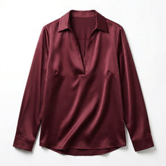 Elegant Satin Womens Blouse | Long Sleeve Top with V-Neck Design for Effortless Summer Style 14