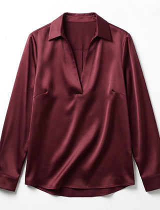 Elegant Satin Womens Blouse | Long Sleeve Top with V-Neck Design for Effortless Summer Style 14
