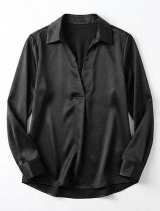 Elegant Satin Womens Blouse | Long Sleeve Top with V-Neck Design for Effortless Summer Style 15