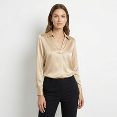 Elegant Satin Womens Blouse | Long Sleeve Top with V-Neck Design for Effortless Summer Style 4
