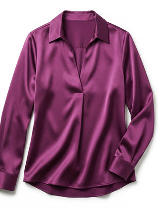 Elegant Satin Womens Blouse | Long Sleeve Top with V-Neck Design for Effortless Summer Style 5