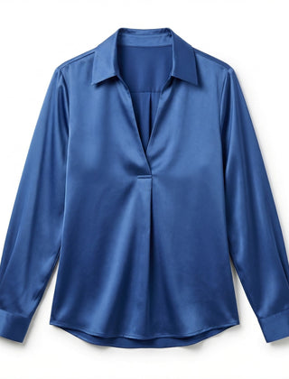 Elegant Satin Womens Blouse | Long Sleeve Top with V-Neck Design for Effortless Summer Style 6
