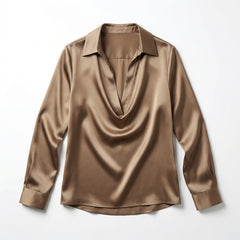 Elegant Satin Womens Blouse | Long Sleeve Top with V-Neck Design for Effortless Summer Style 7