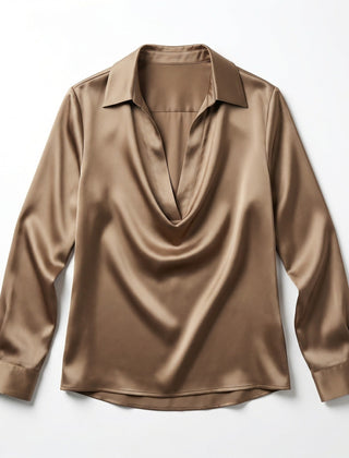 Elegant Satin Womens Blouse | Long Sleeve Top with V-Neck Design for Effortless Summer Style 7