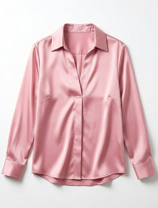 Elegant Satin Womens Blouse | Long Sleeve Top with V-Neck Design for Effortless Summer Style 8