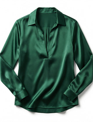 Elegant Satin Womens Blouse | Long Sleeve Top with V-Neck Design for Effortless Summer Style 9