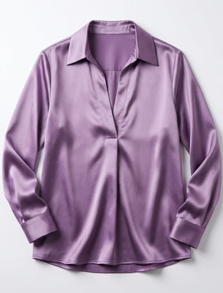 Elegant Satin Womens Blouse | Long Sleeve Top with V-Neck Design for Effortless Summer Style 10