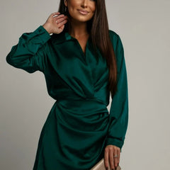 Women's Silky Satin Wrap Dress | Elegant Body-Skimming Cocktail Gown 6
