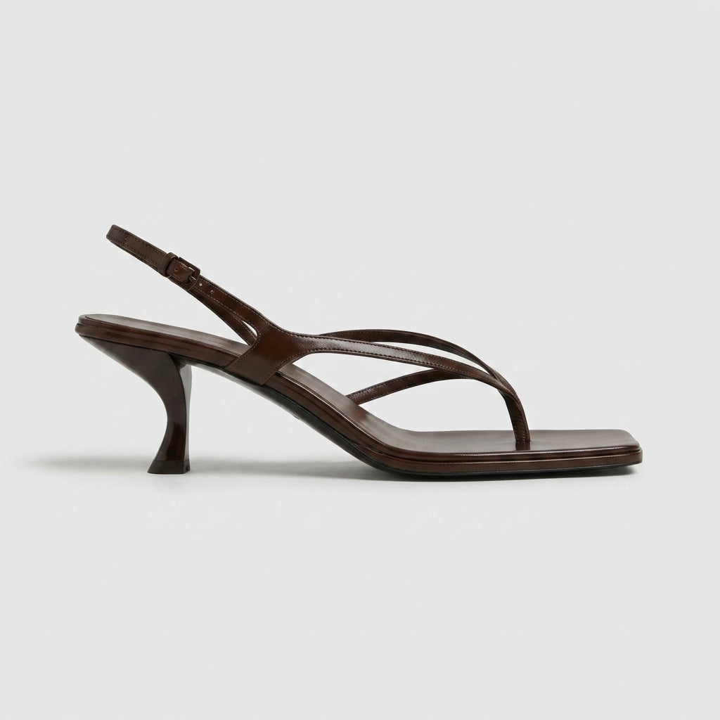 Women's Smooth Leather Kitten Heel Sandals | Elegant Square Toe Ankle Strap Shoes 0
