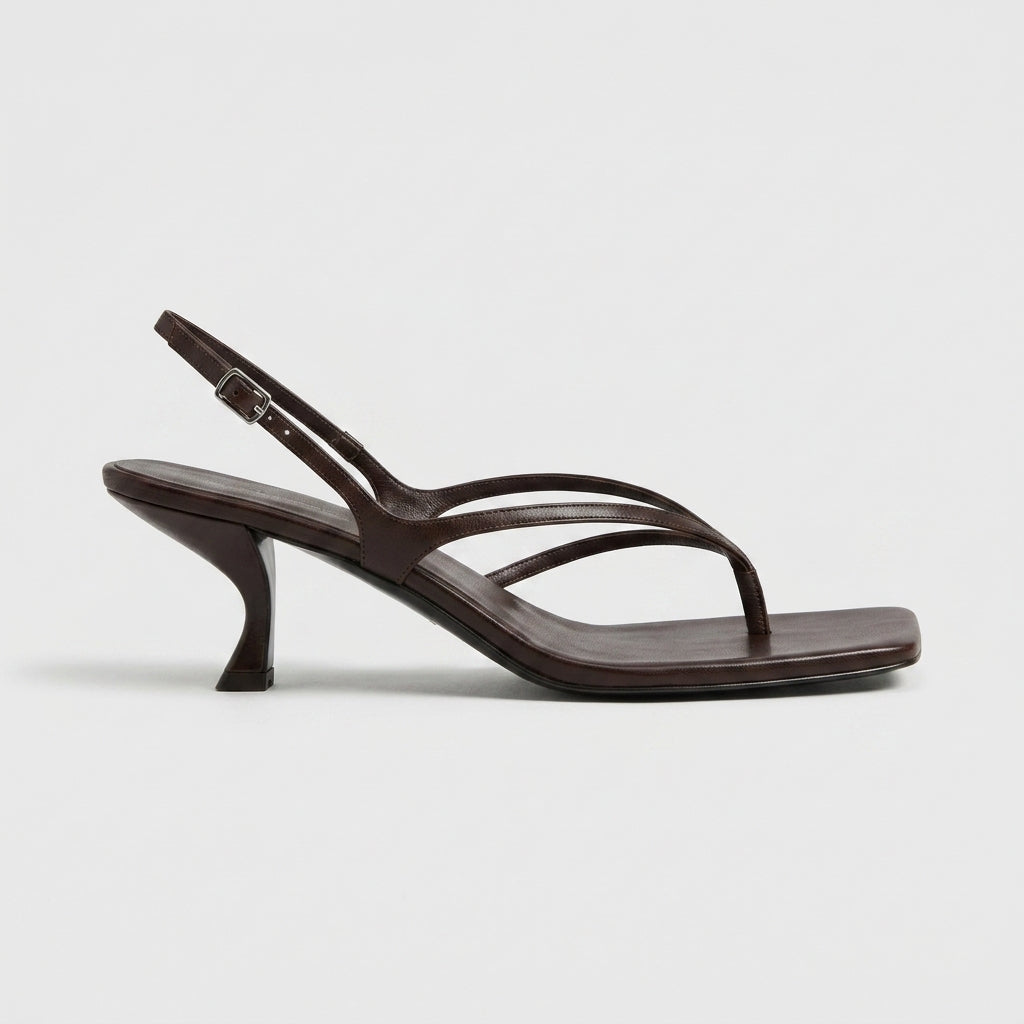 Women's Smooth Leather Kitten Heel Sandals | Elegant Square Toe Ankle Strap Shoes 3