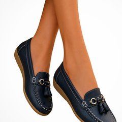 Women's Smooth Leather Penny Loafers | Elegant Tassel Detail Orthopedic Shoes 1