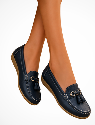 Women's Smooth Leather Penny Loafers | Elegant Tassel Detail Orthopedic Shoes 1