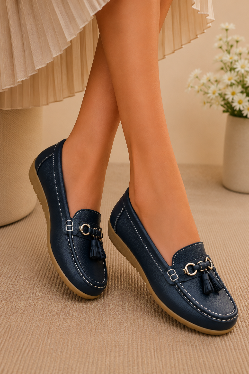 Women's Smooth Leather Penny Loafers | Elegant Tassel Detail Orthopedic Shoes 2