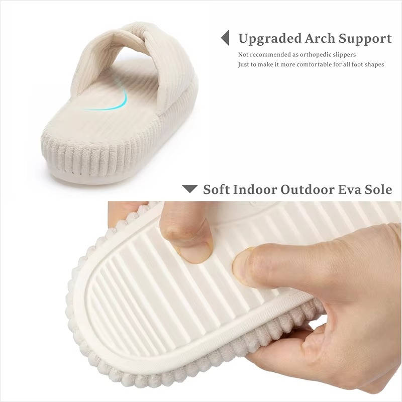 Women's Soft Corduroy Arch Support Slippers | Comfortable Open Toe Design for Home Wear 5
