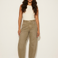 Women's Soft Denim Barrel Jeans | Relaxed High-Waist Fashion Pants 0