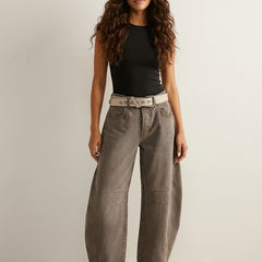 Women's Soft Denim Barrel Jeans | Relaxed High-Waist Fashion Pants 1