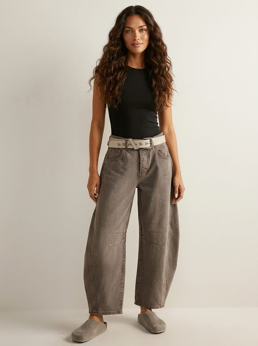 Women's Soft Denim Barrel Jeans | Relaxed High-Waist Fashion Pants 1