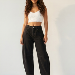 Women's Soft Denim Barrel Jeans | Relaxed High-Waist Fashion Pants 2