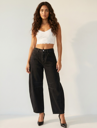 Women's Soft Denim Barrel Jeans | Relaxed High-Waist Fashion Pants 2